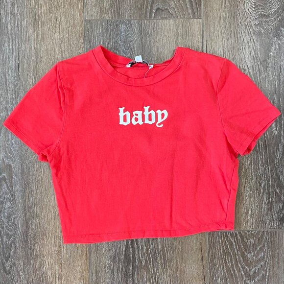 Baby Graphic Red Cropped Tee Shirt Love J Juniors Size Small - Picture 1 of 5